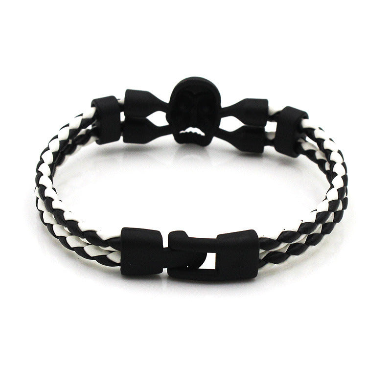 Neutral Men's Skull Black Buttons Leather Bracelet