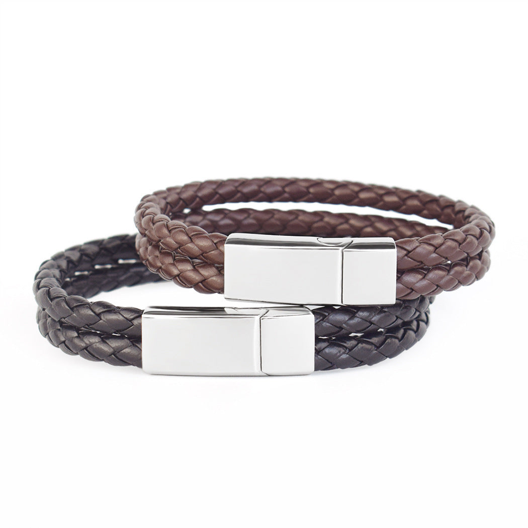 Fashion Personalized Men Woven Leather Bracelet