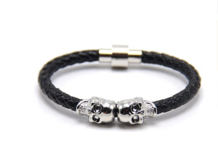 Explosive men's leather ghost head bracelet Punk style high quality skull bracelet