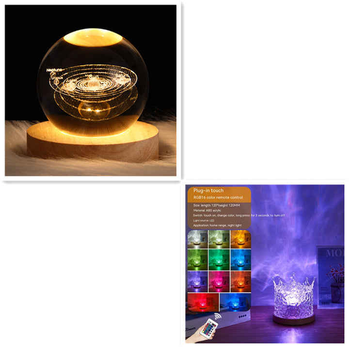 LED Water Ripple Ambient Night Light Night USB Proiecție rotativă lampă de masă de cristal RGB decorare de casă slabă 16 Cadouri de culoare