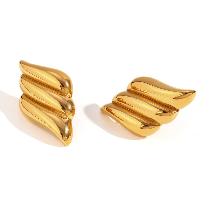 Personalized Stainless Steel Gold Temperament Three-layer Wing Stud Earrings