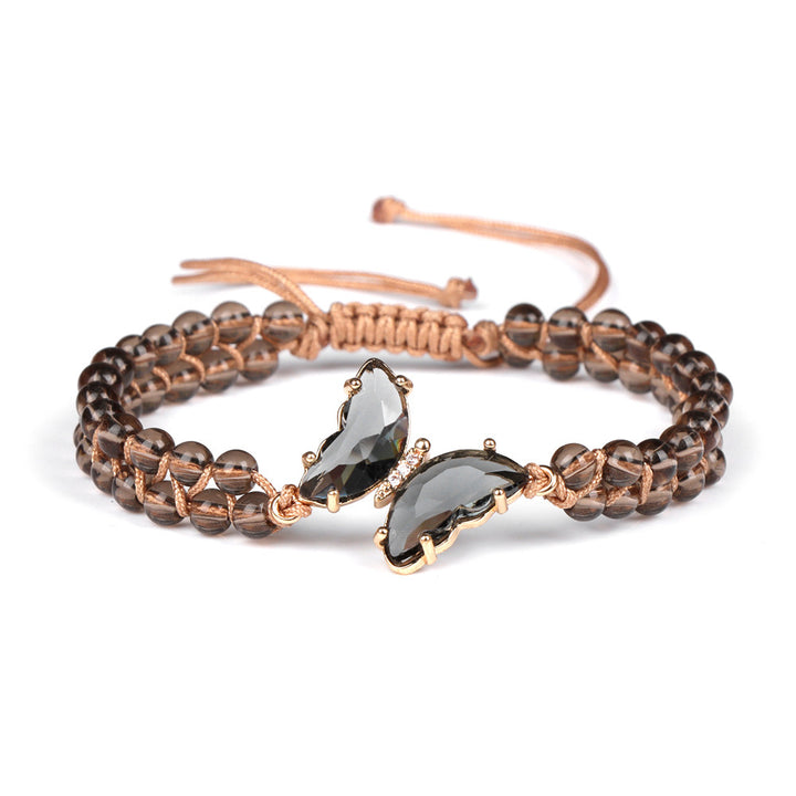 Light Luxury Double-layer Woven Bracelet Natural Stone Beads Butterfly Pendant Girlfriends Pull Handle