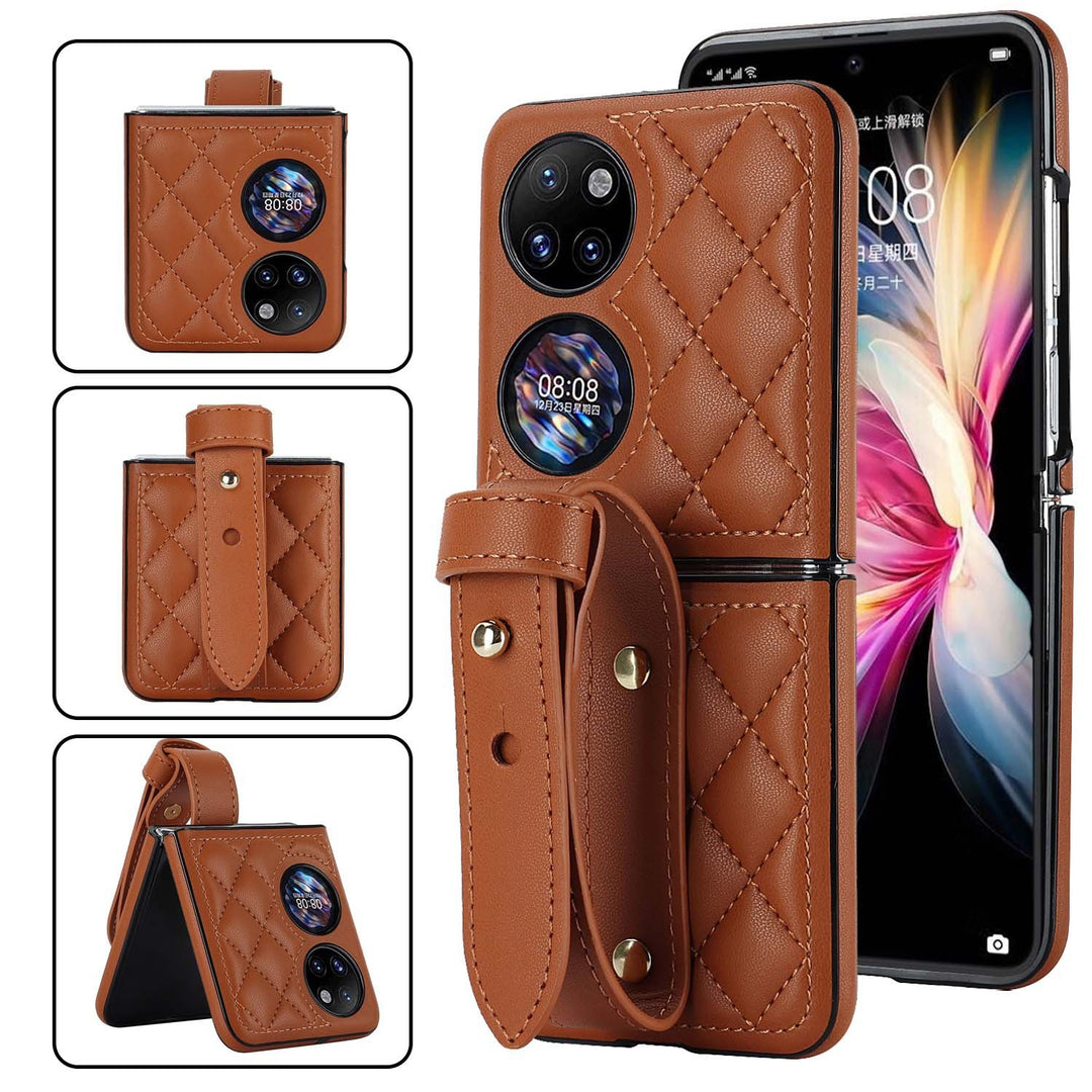 Wrist Strap Foldable Screen Stitching Plaid Phone Case