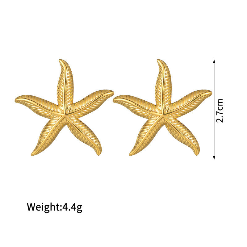 Ladies New 18K Gold Starfish Earrings