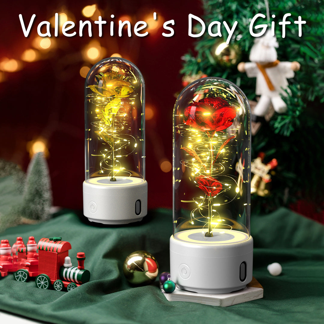 Creative 2 în 1 Flori de trandafir LED Light and Bluetooth Difuzor de Ziua Îndrăgostiților Cadou de Ziua Îndrăgostiților Rose Luminous Night Ornament în acoperire de sticlă