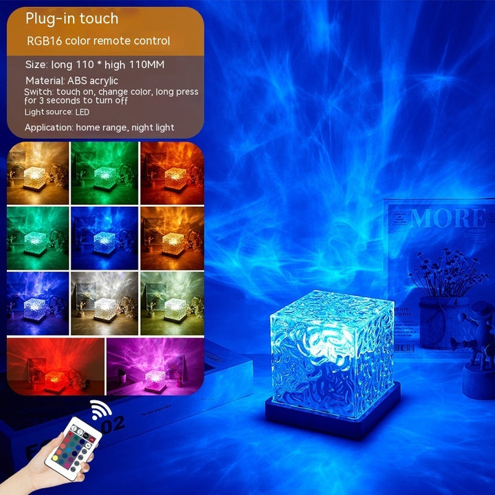 LED Water Ripple Ambient Night Light Night USB Proiecție rotativă lampă de masă de cristal RGB decorare de casă slabă 16 Cadouri de culoare