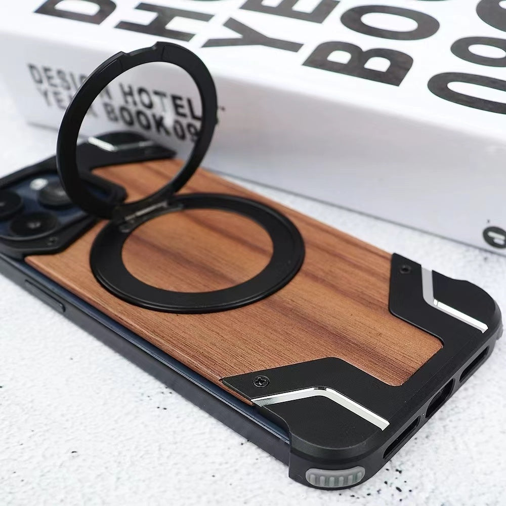 Wooden Metal Splicing Magnetic Frameless Phone Case