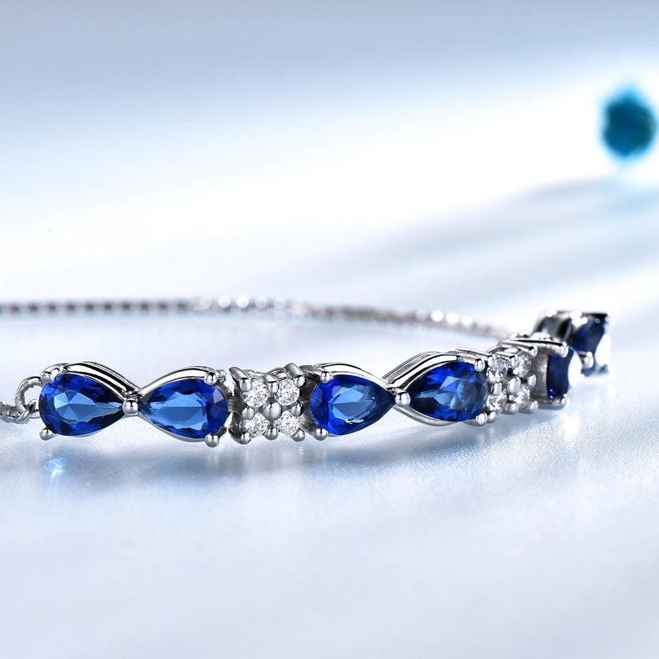 S925 Sterling Silver Blue Sapphire Box Brățară reglabilă pentru femei