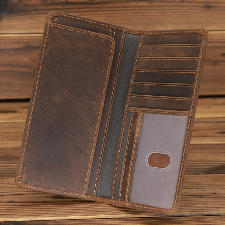 Men's Fashion Crazy Horse Leather Long Wallet