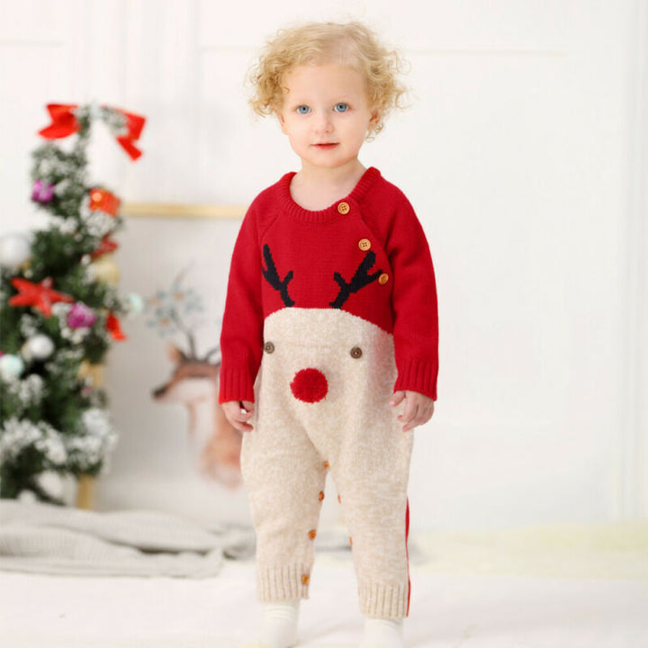 Knitted cartoon fawn romper Christmas sweater