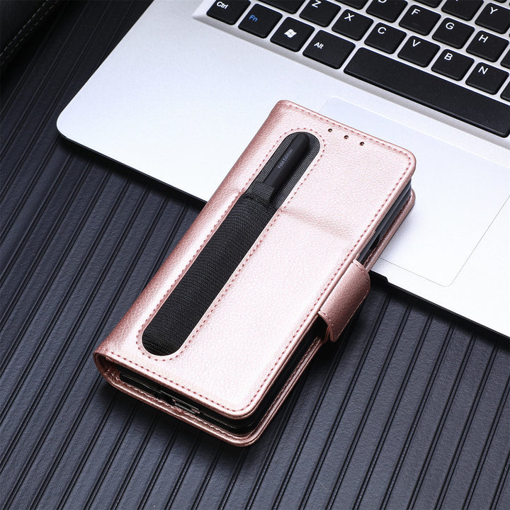 Leather Business Solid Color Pen Slot Pen Phone Case