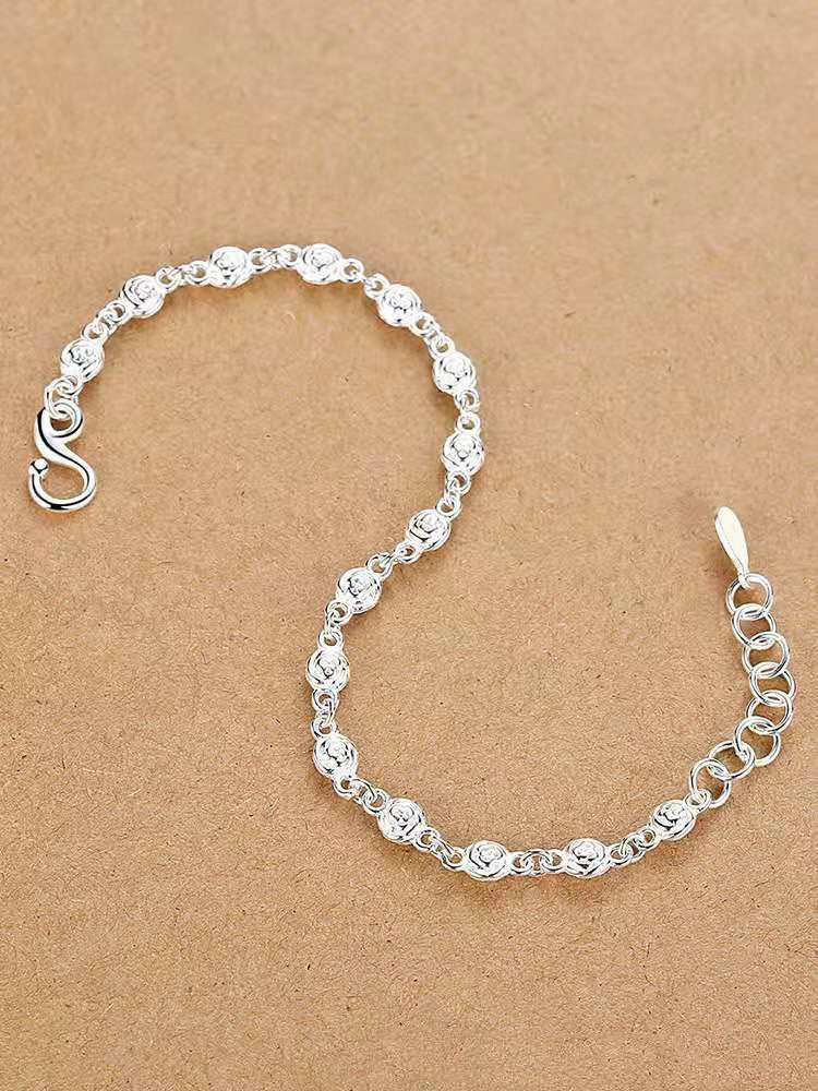 Silver Bracelet Rose Flower Bracelet Send Lover Gift Silver Jewelry