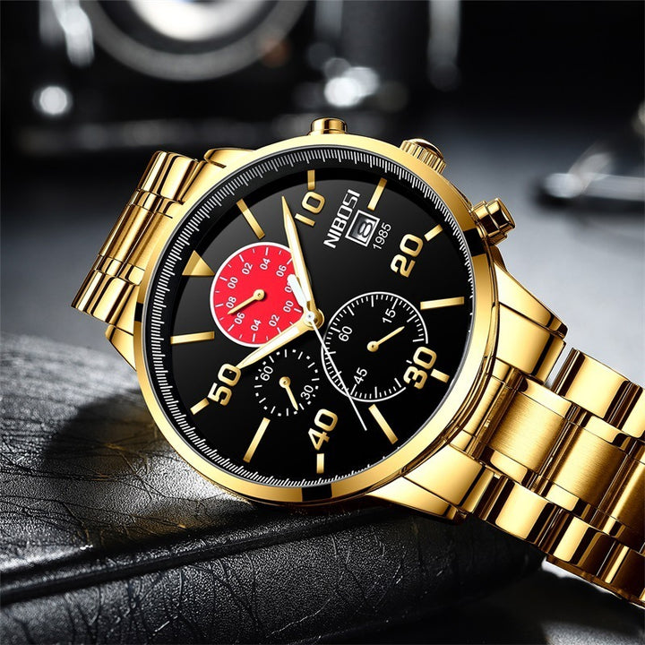 Men's Quartz Waterproof Calendar Steel Watch