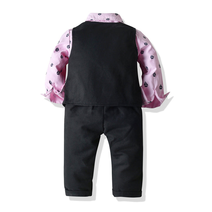 Top and Top Boys Boys Gentleman Îmbrăcăminte Set de bumbac cu mânecă lungă cămașă+vestă+pantaloni 3pcs costum pentru copii pentru copii, haine casual