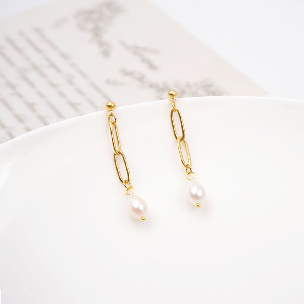 Vintage Simple Chain Pearl Earrings For Women