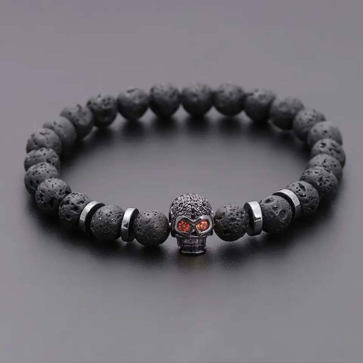 Natural Stone Volcanic Rock Beaded Bracelet Micro Inlaid Zircon