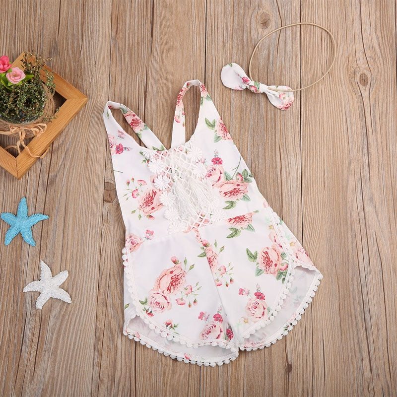 Baby Clothing Newborn Kid Baby Girl Floral Romper Clothes Sleeveless Jumpsuit Tassel Sunsuit Outfit Set