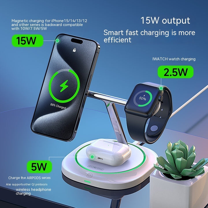 Mobile Phone Three-in-one 15W Magnetic Suction Wireless Charger MagSafe Earphone Watch Desk Charger