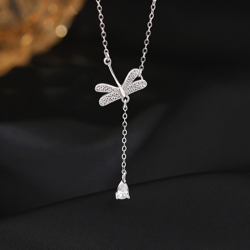 Colier cu ciucuri cu picătură de apă libelule pentru femei Sterling Silver Simple