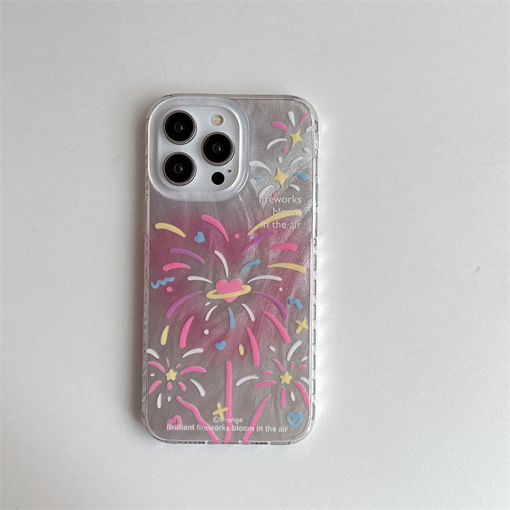 Double-layer Printed Feather Yarn Love Fireworks Phone Case