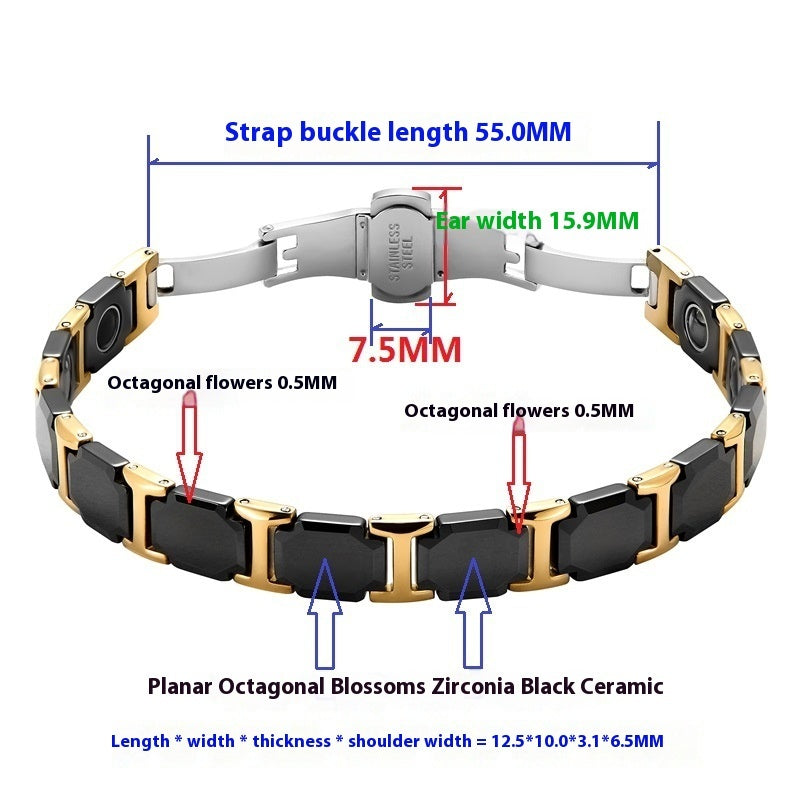 Octagonal cu ridicata cu angro -floare ceramică neagră 18k din oțel inoxidabil din oțel inoxidabil Brățară magnetică Sănătate din oțel din oțel din titan