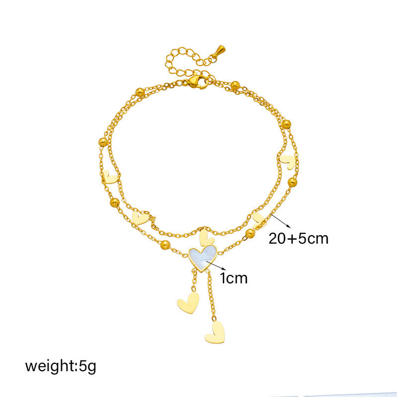 High-grade Chain Tassel Love Pendant Titanium Steel Multi-layer Twin Anklet