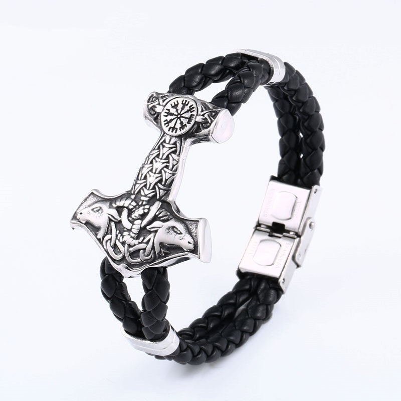 European And American Retro Viking Titanium Steel Soft Leather Bracelet