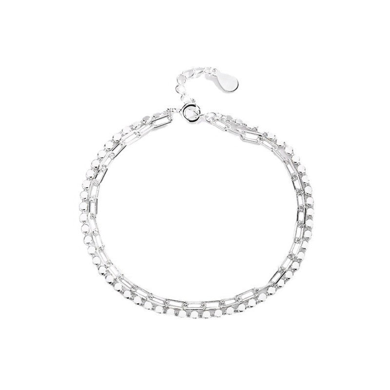 Women's Sterling Silver Stacking Double Layer Glossy Bracelet