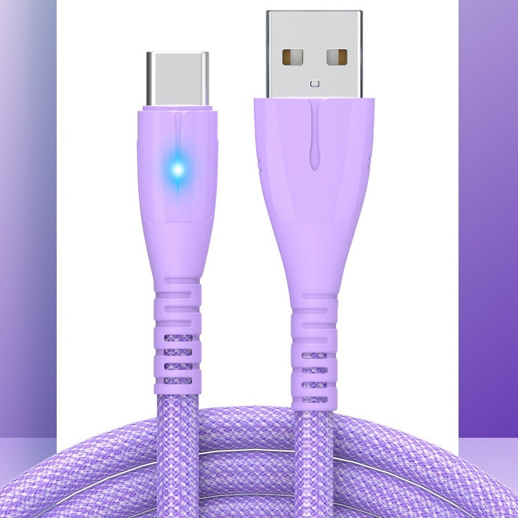 Quick Charge QC30 Charging Cable Nylon Braided Mobile Phone USB Cable With Indicator Light