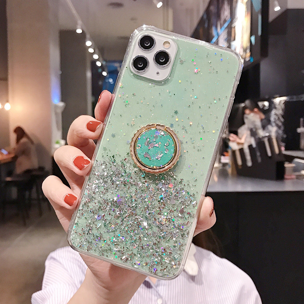 Compatible with Apple , Explosive Glitter Gradient Epoxy Phone Case 11ProMax Phone Case XR8Plus XS Max Ring Bracket