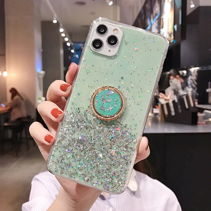 Compatible with Apple , Explosive Glitter Gradient Epoxy Phone Case 11ProMax Phone Case XR8Plus XS Max Ring Bracket