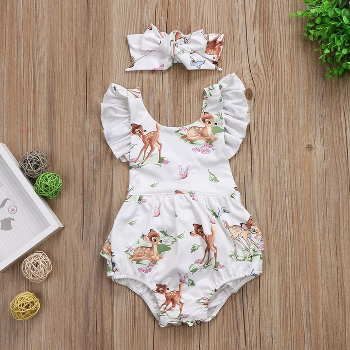 Foreign trade summer infant girl cartoon deer ha suit bow headwear two-piece