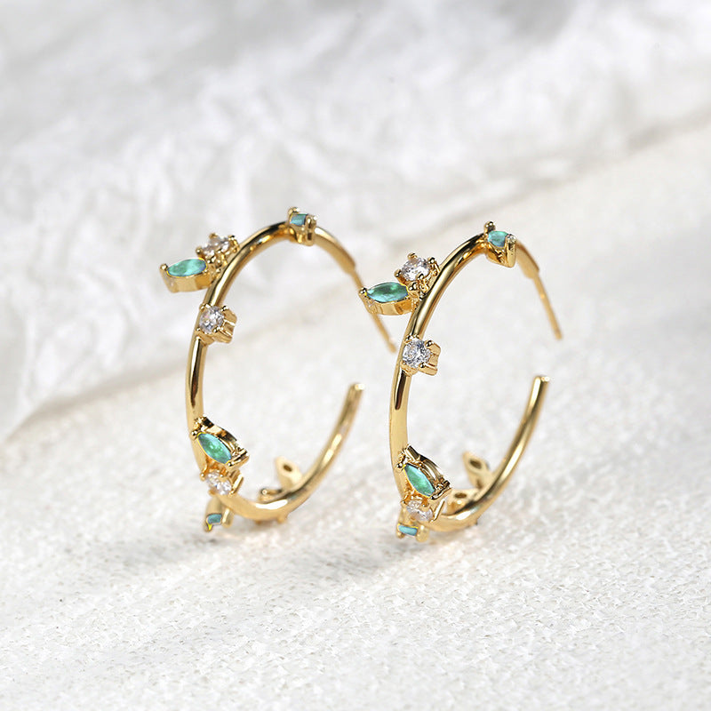 Fashion Zircon Leaf Twig Earrings