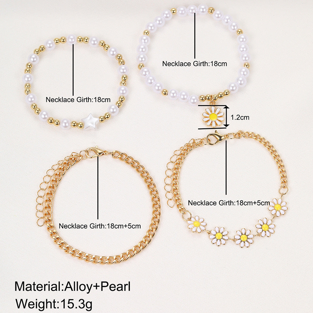 Ins Style Small Golden Beads Pearl Bracelet 4-piece Set