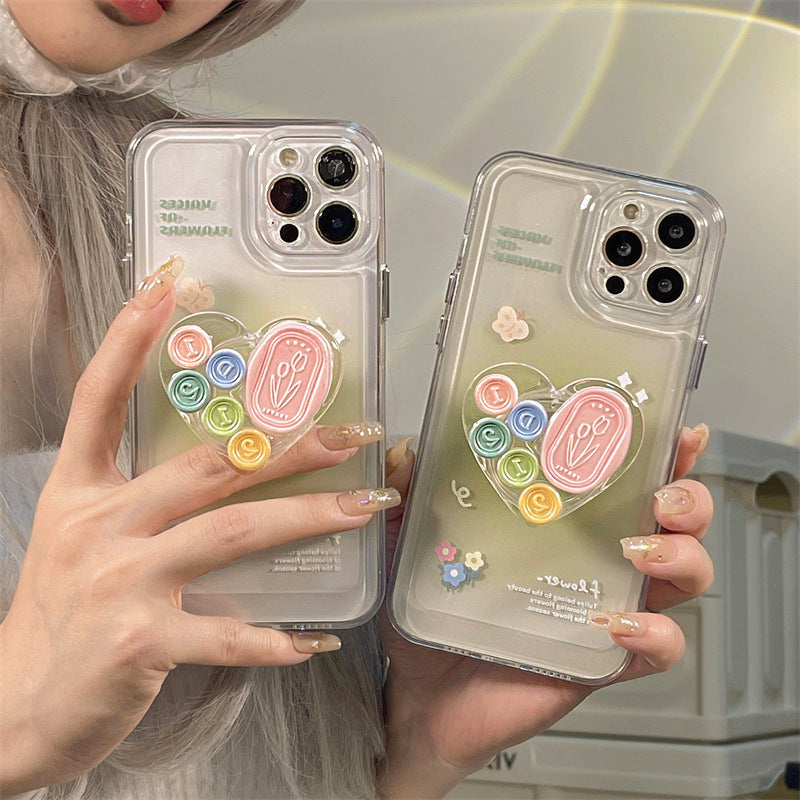 Girl's Heart Seal Holder Mobile Phone Transparent Case