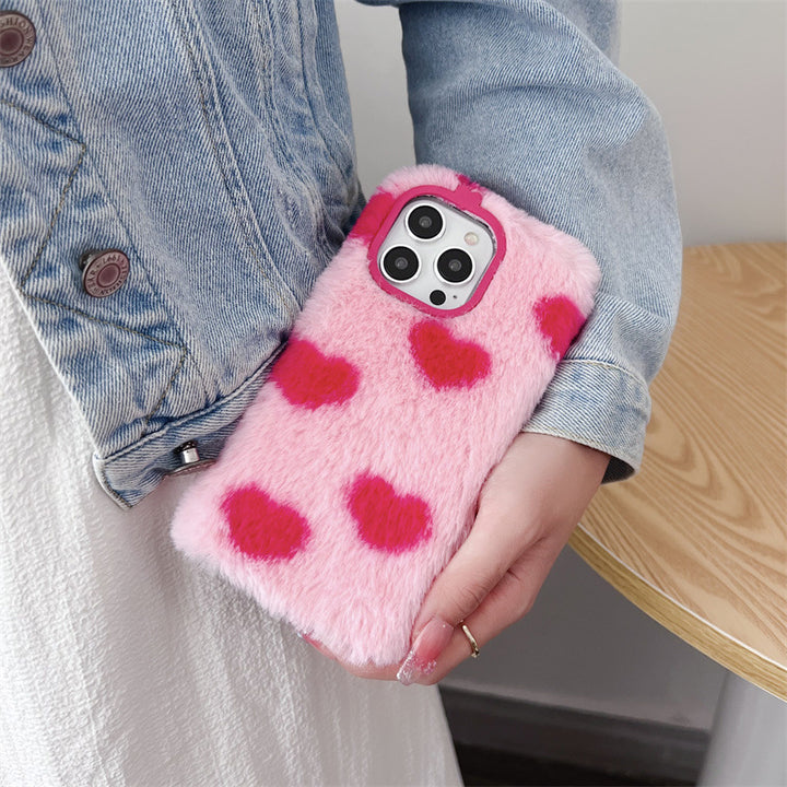 Japan And South Korea Plush Loving Heart Phone Case