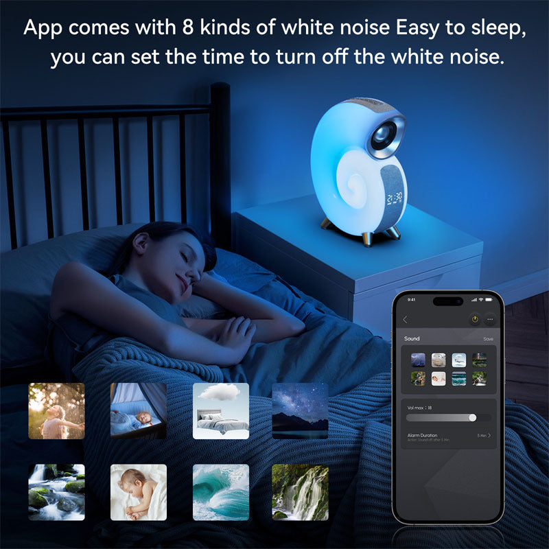 Conch Smart RGB Atmosphere Light Bluetooth Speaker Alarm Clock Wake-up Lamp White Noise Machine For Sleeping Baby APP Control