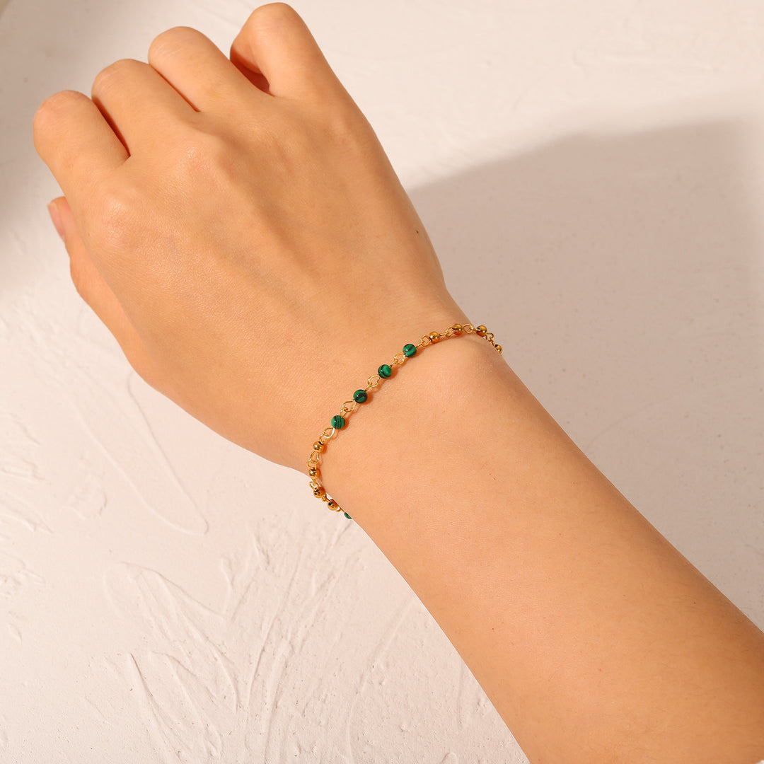 Women's Fashion Geometric Malachite Ball Bracelet