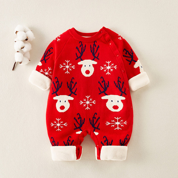 Newborn Baby Clothes Autumn And Winter Suit Plus Velvet One-piece Bottoming Shirt Tide