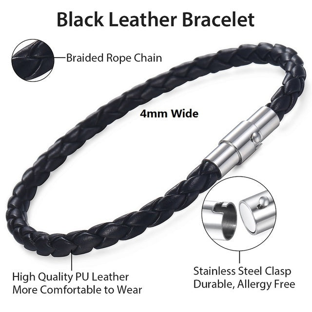 Mens Womens Leather Brown Black Braided Bracelet