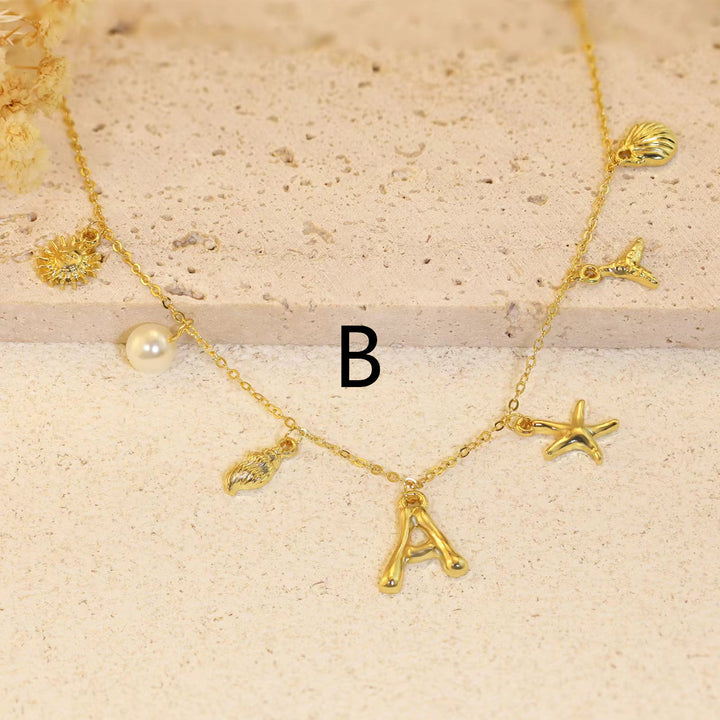 26 Bamboo Letter Necklace Starfish Shell