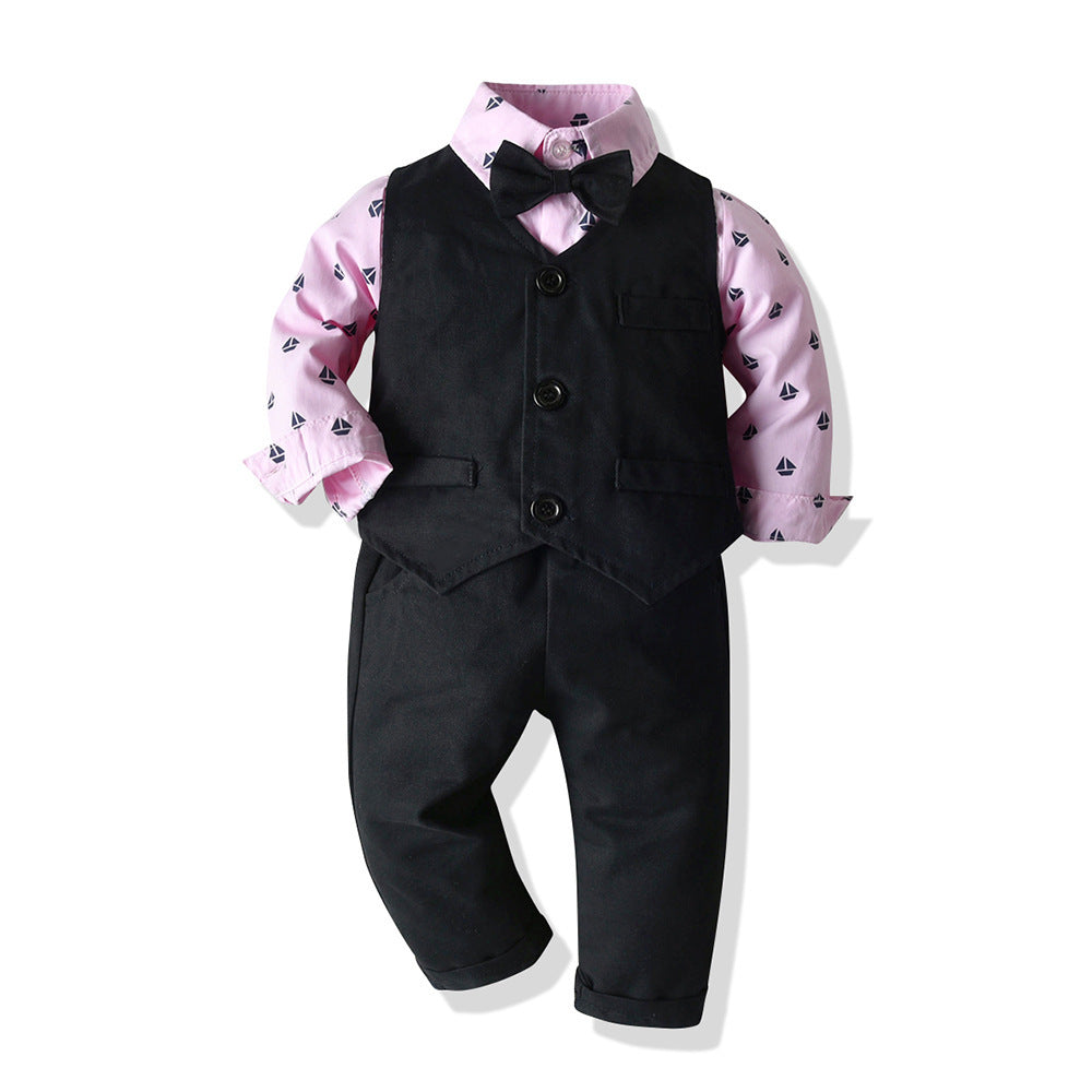 Top and Top Boys Boys Gentleman Îmbrăcăminte Set de bumbac cu mânecă lungă cămașă+vestă+pantaloni 3pcs costum pentru copii pentru copii, haine casual