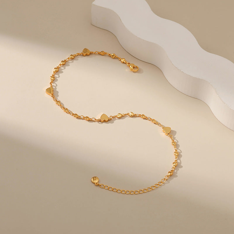 18K Real Gold Solid Heart Design Sweet And Versatile Anklet