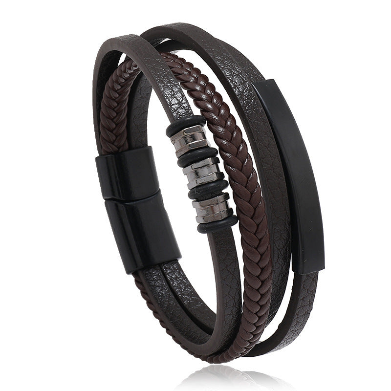 Iron Button Multilayer Leather Bracelet