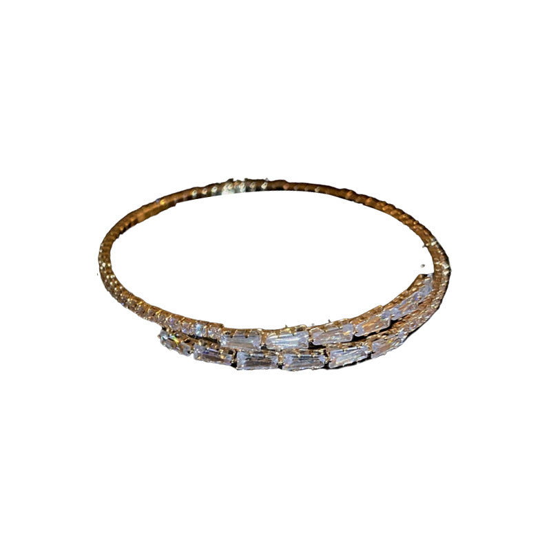 High-grade Temperament Super Shiny Zircon Geometric Open Bracelet