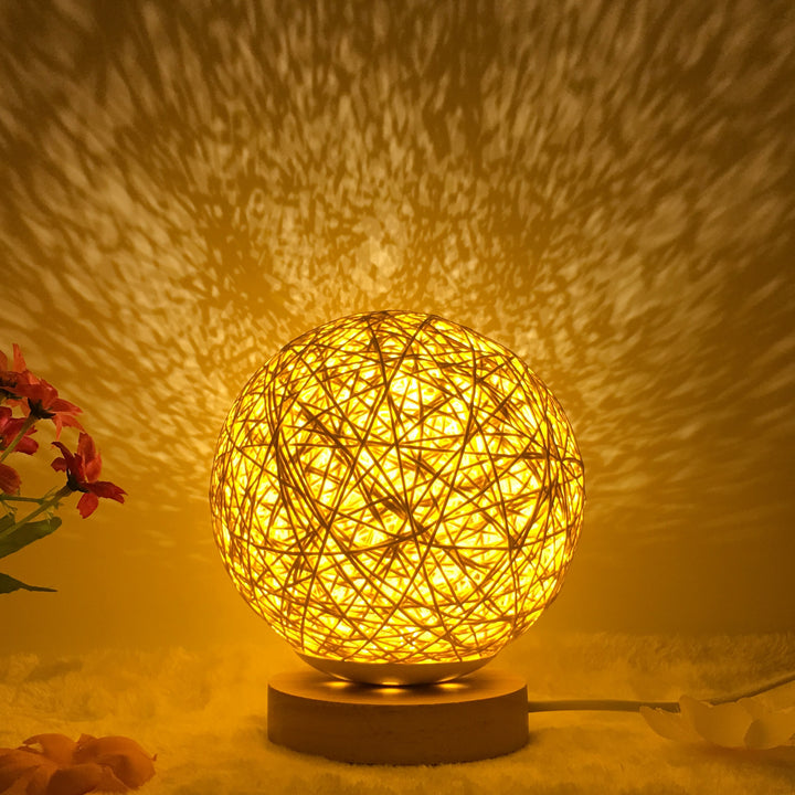 Amazon Hot Selling Linen Linen Lampa de masă roman și unic LED inteligent USB7 Color RGB16 Color Color Control Rattan Ball Lampa