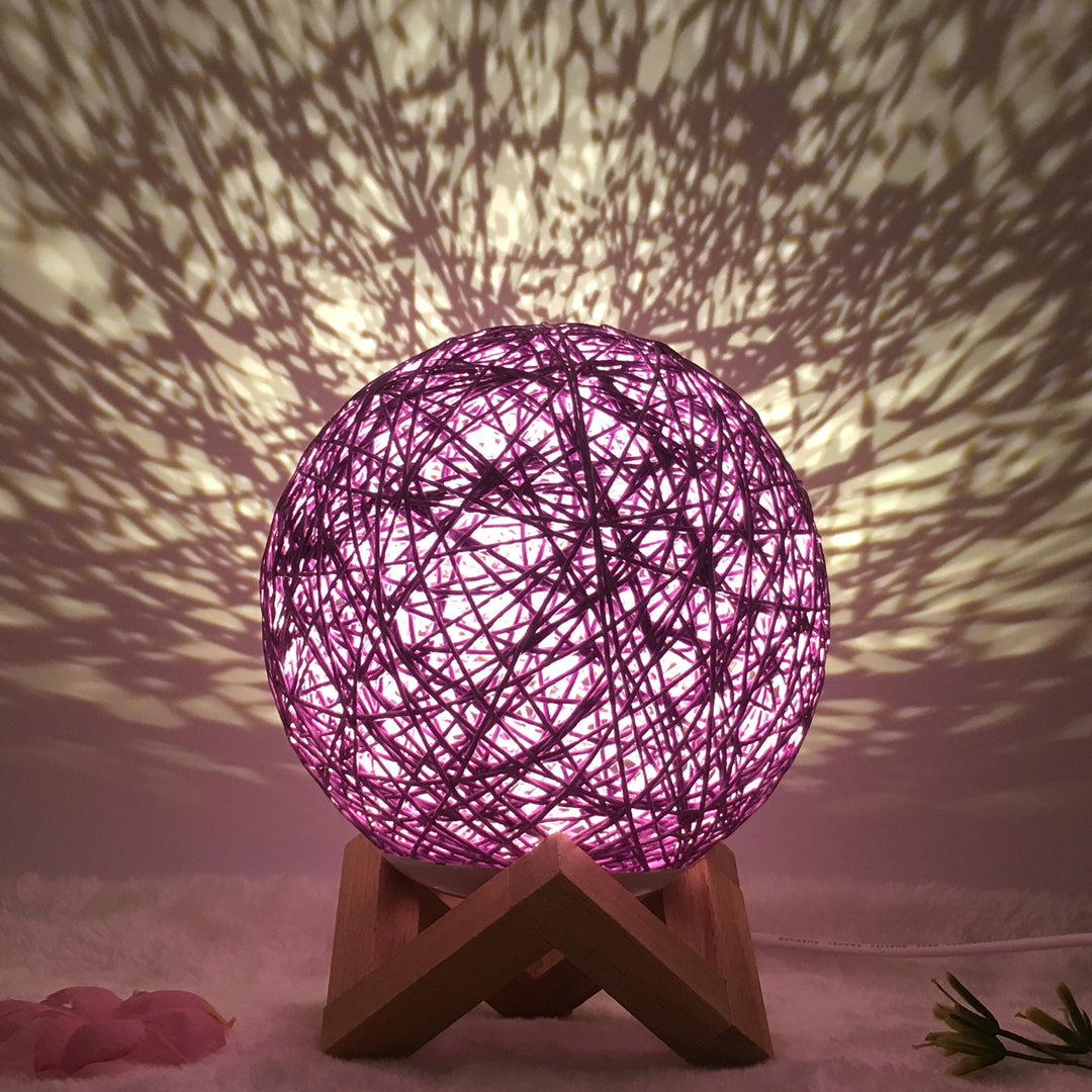 Amazon Hot Selling Creative Linen Table Lamp Novel and Unique LED Intelligent USB7 Color RGB16 Color Remote Control Rattan Ball Lamp