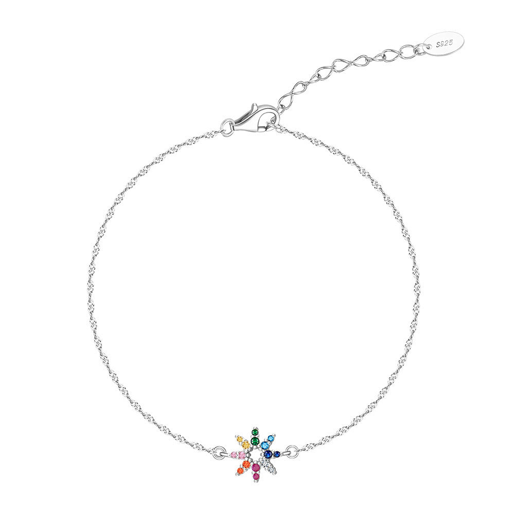 Women's Sterling Silver Bracelet Special-interest Design Inlaid Zirconium Flowers