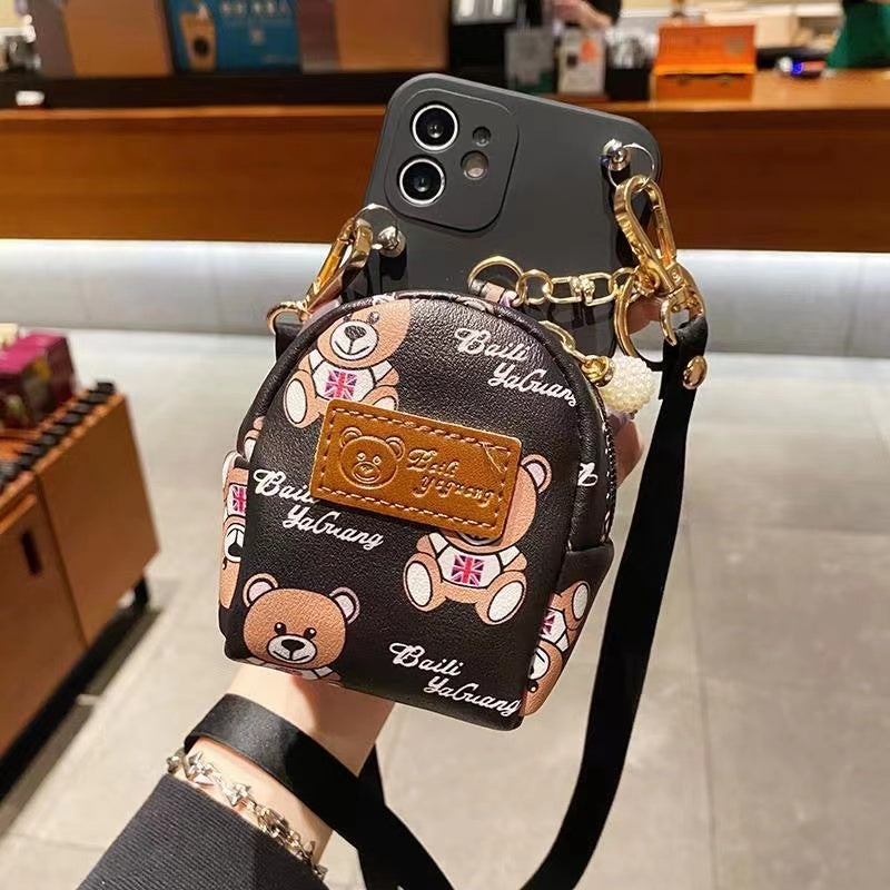 Cute Bear Card Holder With Lanyard Crossbody Phone Case