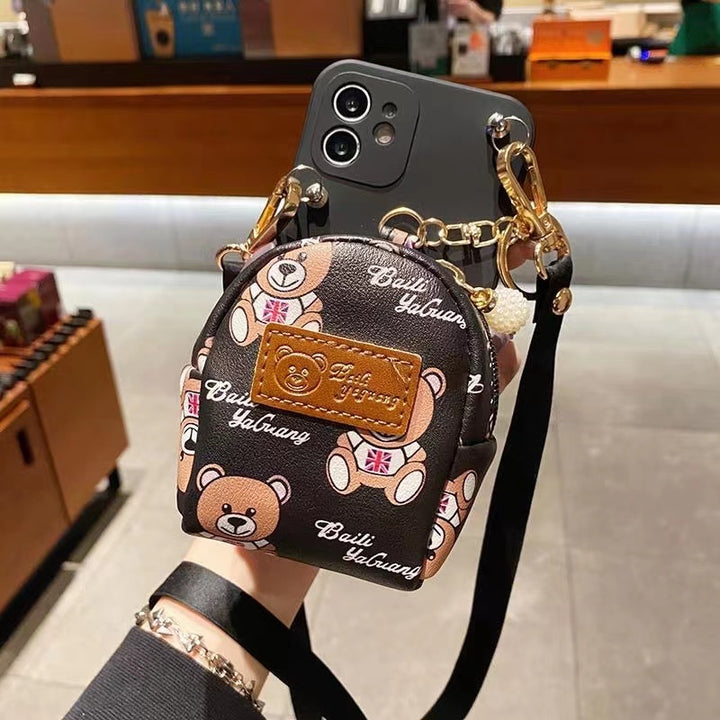 Cute Bear Card Holder With Lanyard Crossbody Phone Case